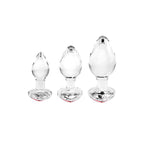 Adam & Eve RED HEART GEM GLASS PLUG SET - Clear Glass Butt Plugs - Set of 3 Sizes