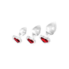Adam & Eve RED HEART GEM GLASS PLUG SET - Clear Glass Butt Plugs - Set of 3 Sizes
