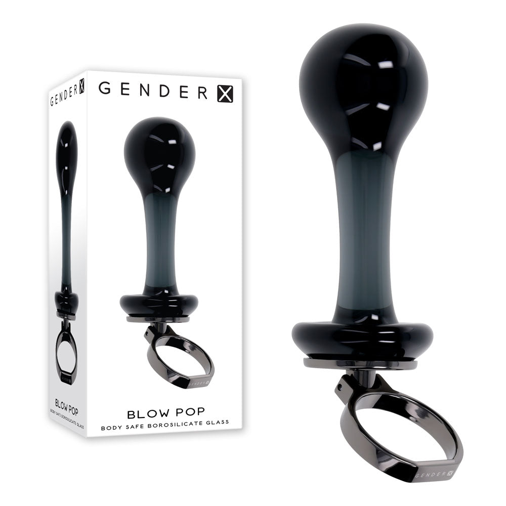 Gender X BLOW POP - Black 12.8 cm Glass Plug with Ring Pull - Hush Store Sydney 