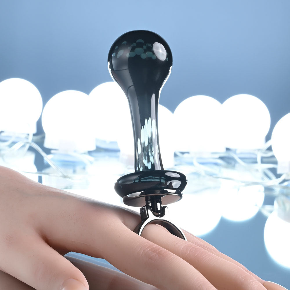 Gender X BLOW POP - Black 12.8 cm Glass Plug with Ring Pull - Hush Store Sydney 