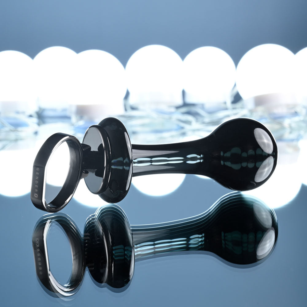 Gender X BLOW POP - Black 12.8 cm Glass Plug with Ring Pull - Hush Store Sydney 
