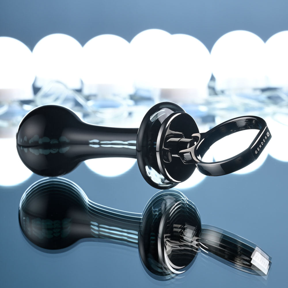 Gender X BLOW POP - Black 12.8 cm Glass Plug with Ring Pull - Hush Store Sydney 