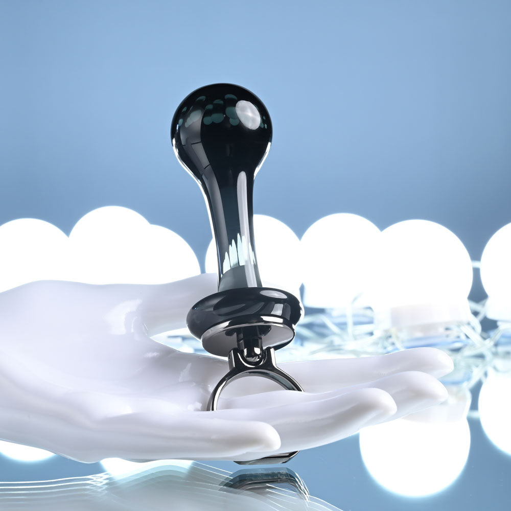 Gender X BLOW POP - Black 12.8 cm Glass Plug with Ring Pull - Hush Store Sydney 