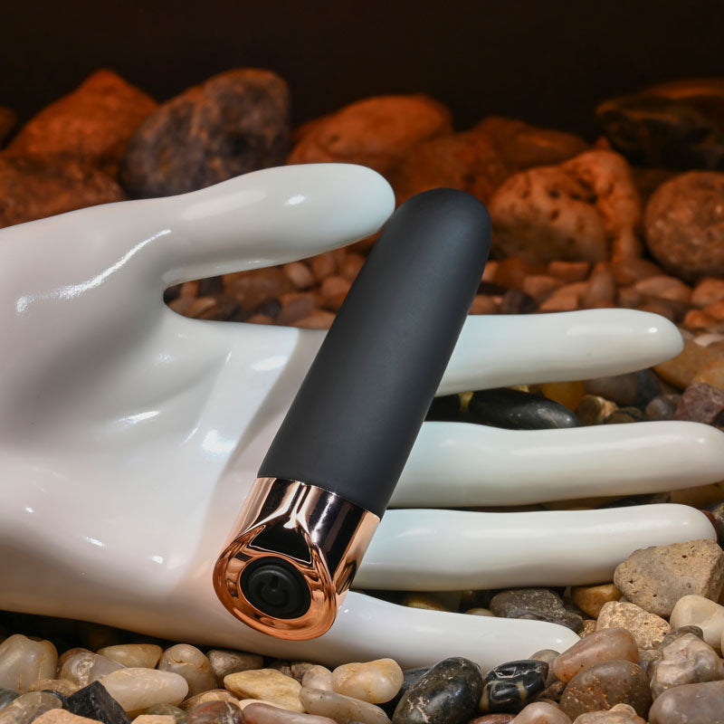 Gender X THE GOLD STANDARD - Black/Rose Gold 10 cm USB Rechargeable Bullet - Hush Store Sydney 