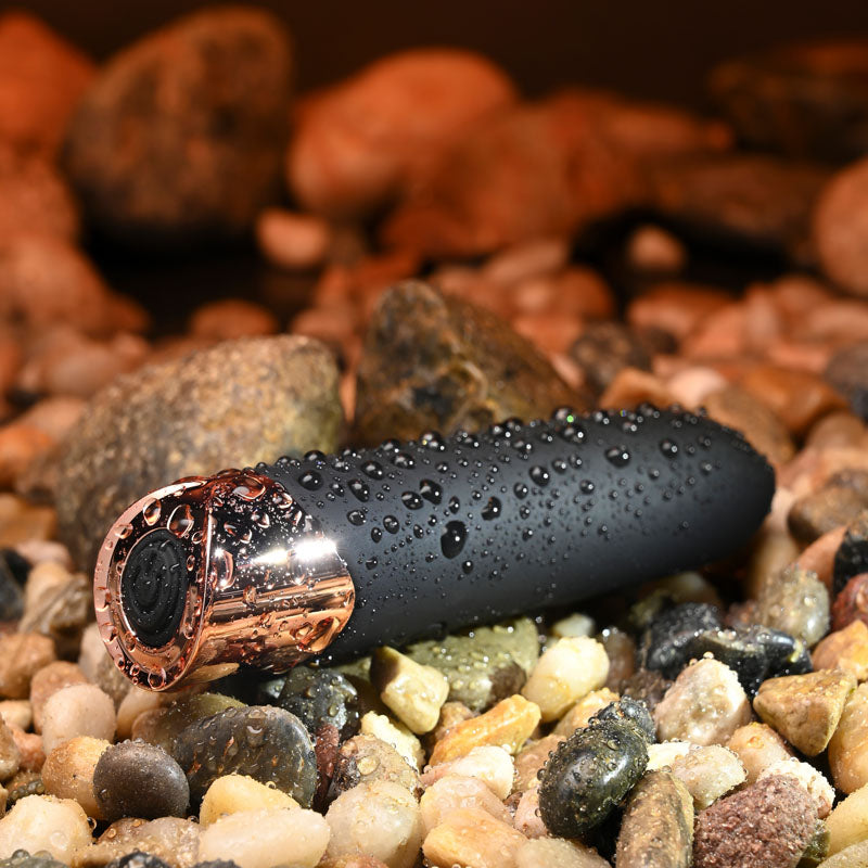 Gender X THE GOLD STANDARD - Black/Rose Gold 10 cm USB Rechargeable Bullet - Hush Store Sydney 