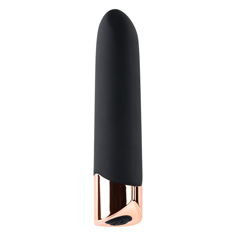 Gender X THE GOLD STANDARD - Black/Rose Gold 10 cm USB Rechargeable Bullet - Hush Store Sydney 