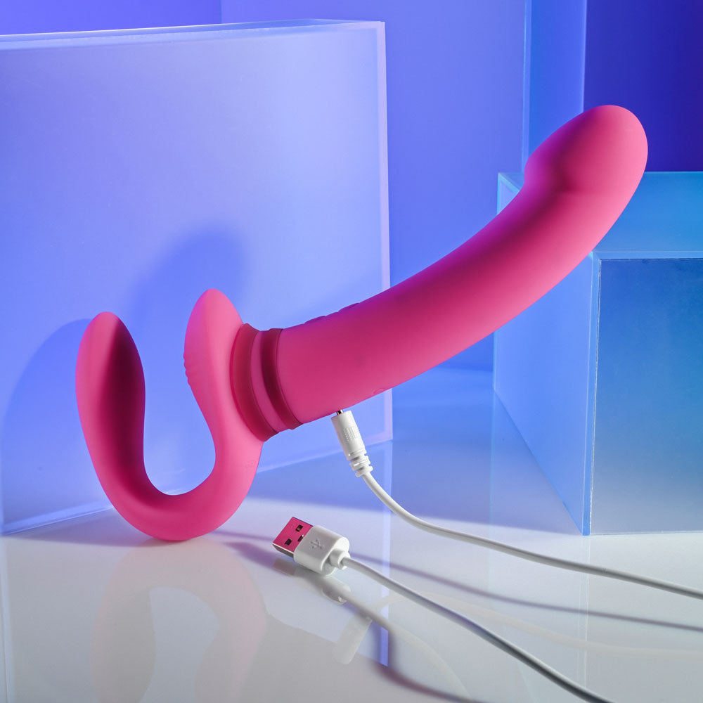 Gender X SHARING IS CARING - Pink 21.9 cm USB Rechargeable Strapless Strap-On - Hush Store Sydney 