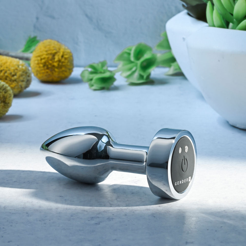 Gender X ROCKIN METAL PLUG MINI - Chrome 7.8 cm USB Rechargeable Vibrating Mini Butt Plug - Hush Store Sydney 