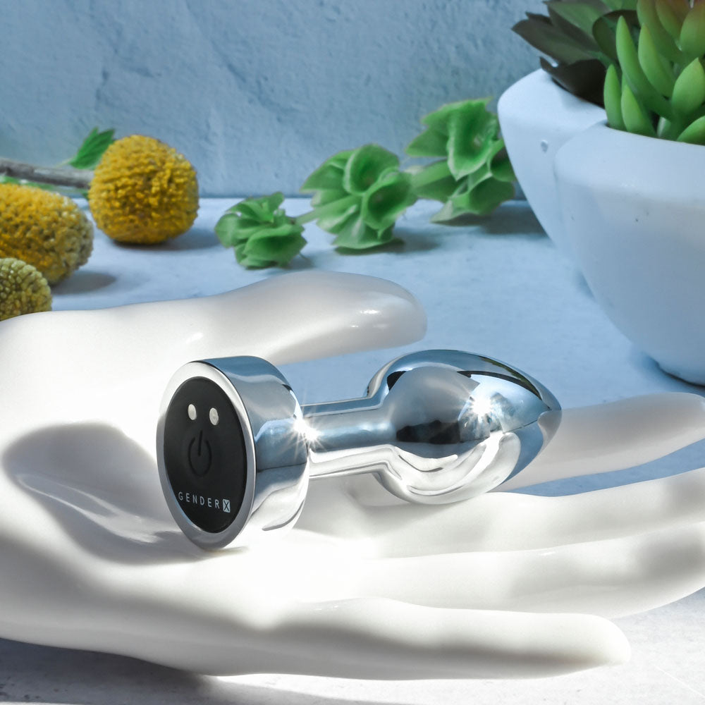 Gender X ROCKIN METAL PLUG MINI - Chrome 7.8 cm USB Rechargeable Vibrating Mini Butt Plug - Hush Store Sydney 