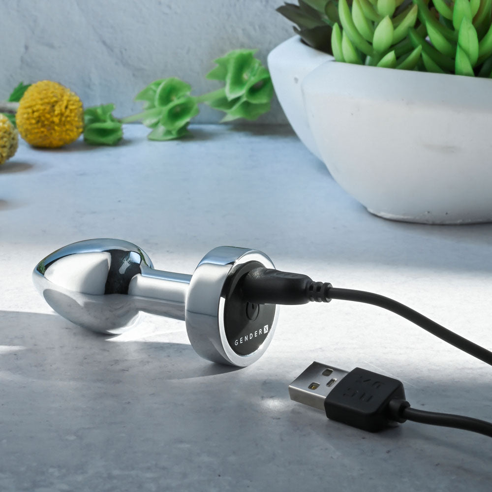 Gender X ROCKIN METAL PLUG MINI - Chrome 7.8 cm USB Rechargeable Vibrating Mini Butt Plug - Hush Store Sydney 