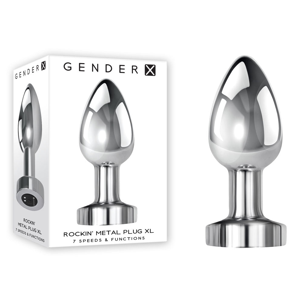 Gender X ROCKIN METAL PLUG XL - Chrome 10.5 cm USB Rechargeable Vibrating XL Butt Plug - Hush Store Sydney 