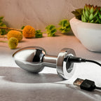 Gender X ROCKIN METAL PLUG XL - Chrome 10.5 cm USB Rechargeable Vibrating XL Butt Plug - Hush Store Sydney 