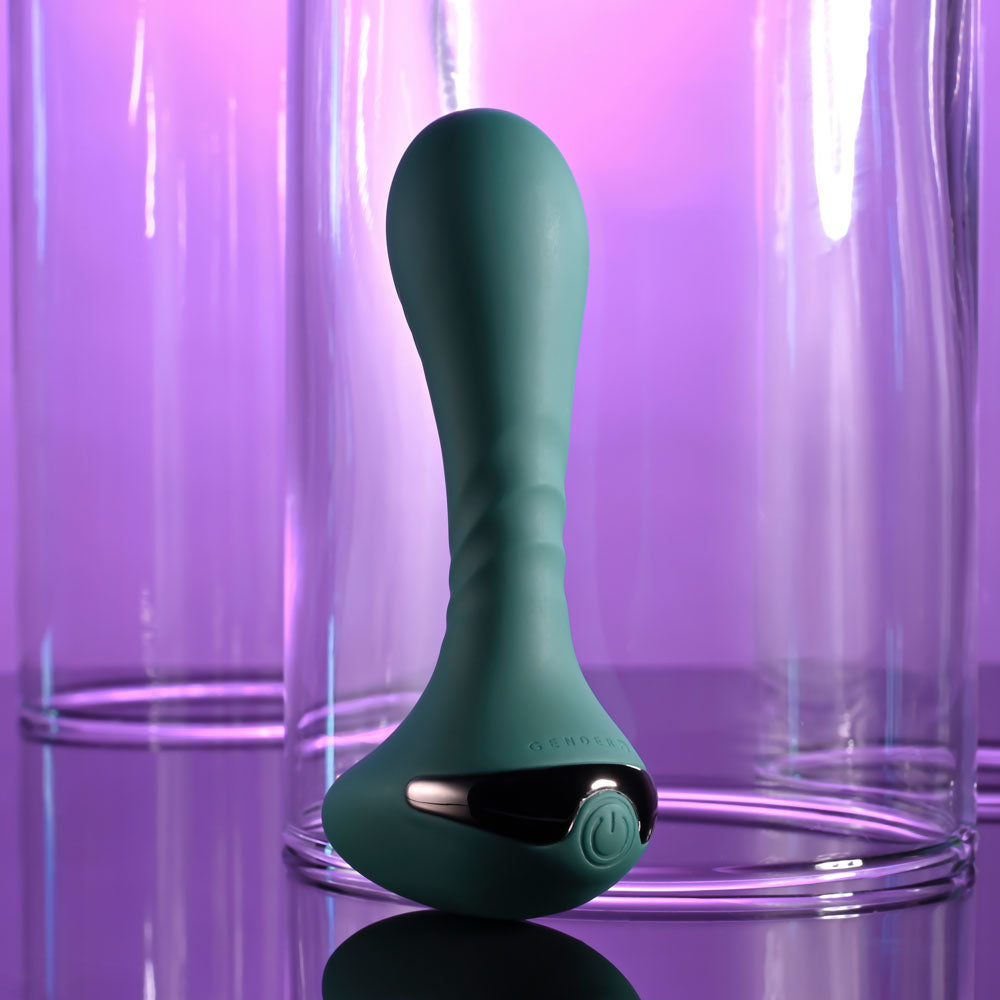 Gender X GOES ANYWHERE - Green 12.4 cm USB Rechargeable Vibrator - Hush Store Sydney 