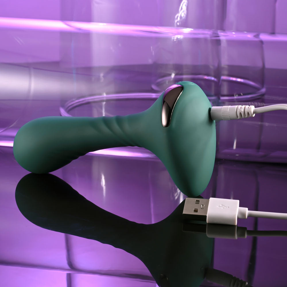 Gender X GOES ANYWHERE - Green 12.4 cm USB Rechargeable Vibrator - Hush Store Sydney 