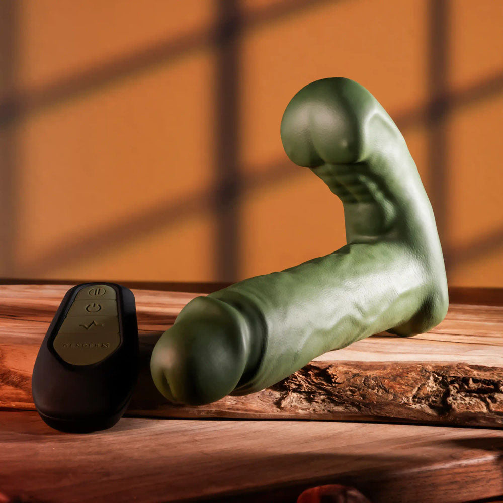 Gender X THE HUNK - Green 15.2 cm USB Rechargeable Thrusting Vibrator with Remote