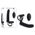 Gender X FULL SWING - Black USB Rechargeable Vibrating Cock Ring with Double Penetrator Dildo