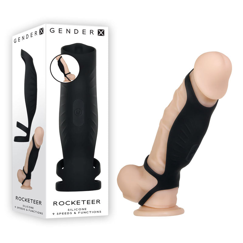 Gender X ROCKETEER - Black USB Rechargeable Vibrating Penis Sleeve - Hush Store Sydney 