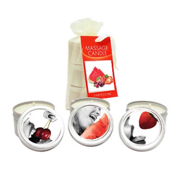 Edible Massage Candle Threesome - Cherry, Strawberry & Melon Flavoured Candles - 3 Pack - Hush Store Sydney 