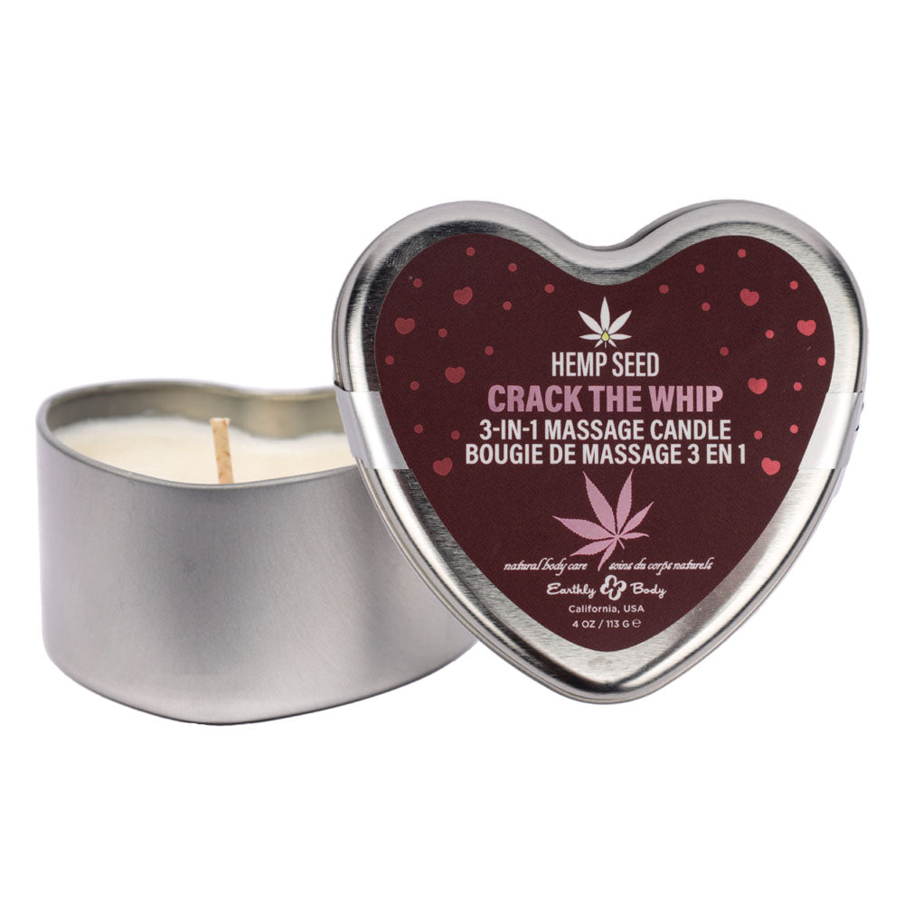 EB Hemp Seed 3 in 1 Massage Heart Candle - Crack The Whip - Crack The Whip (Dew-Kissed Rose, Violet Petals, Warm Amber) - 113 g - Hush Store Sydney 