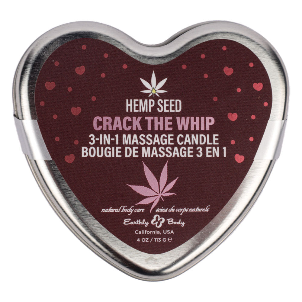 EB Hemp Seed 3 in 1 Massage Heart Candle - Crack The Whip - Crack The Whip (Dew-Kissed Rose, Violet Petals, Warm Amber) - 113 g - Hush Store Sydney 