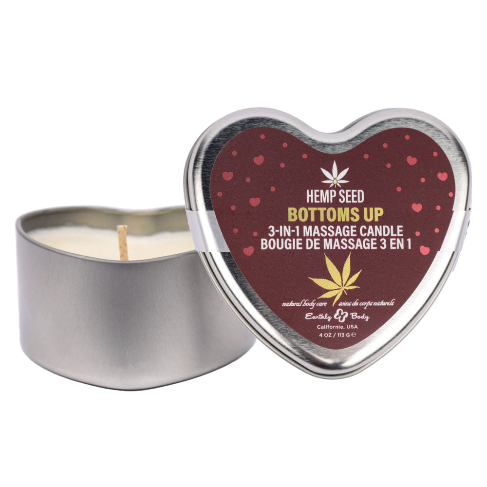 EB Hemp Seed 3 in 1 Massage Heart Candle - Bottom's Up - Bottoms Up (Wild Blueberries, Dewy Meadow-grass, Sweet Wildflowers) - 113 g - Hush Store Sydney 