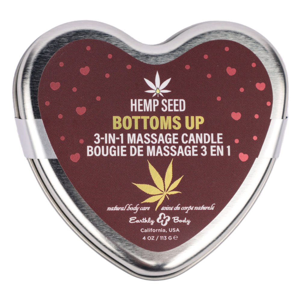 EB Hemp Seed 3 in 1 Massage Heart Candle - Bottom's Up - Bottoms Up (Wild Blueberries, Dewy Meadow-grass, Sweet Wildflowers) - 113 g - Hush Store Sydney 
