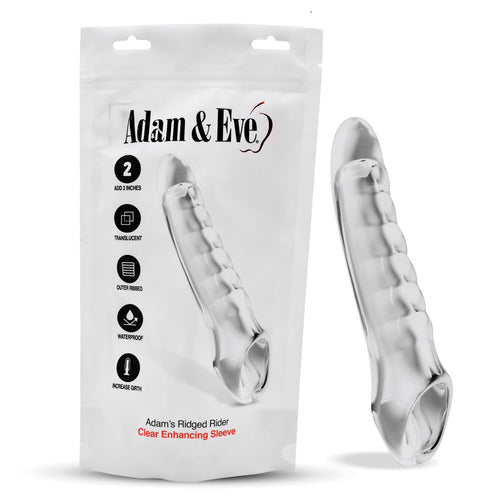 Adam & Eve Ridged Rider - Clear 22.9 cm Penis Extension Sleeve - Hush Store Sydney 