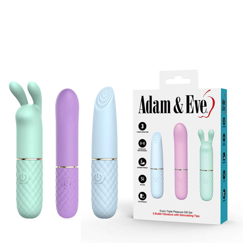 Adam & Eve TRIPLE PLEASURES - Coloured USB Rechargeable Vibrators - Set of 3 - Hush Store Sydney 