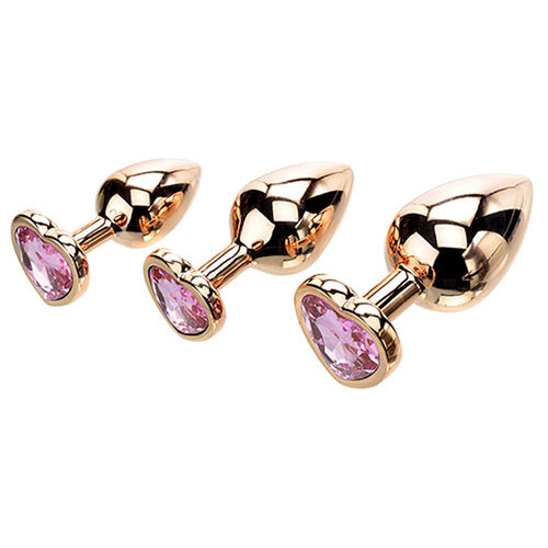 Adam & Eve ROSE GOLD HEART GEM ANAL TRAINING SET - Rose Gold Metal Anal Plugs with Pink Gem Bases - Set of 3 Sizes - Hush Store Sydney 