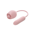 Adam & Eve THRUST & TICKLE Rose Vibrator - Pink USB Rechargeable Flickering Rose Stimulator with Thrusting Bullet