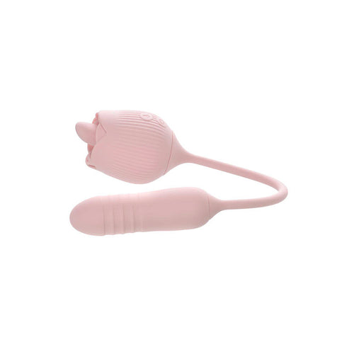 Adam & Eve THRUST & TICKLE Rose Vibrator - Pink USB Rechargeable Flickering Rose Stimulator with Thrusting Bullet - Hush Store Sydney 