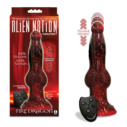 Alien Nation - Fire Dragon - Red/Black 22.9 cm USB Rechargeable Thrusting Fantasy Dong with Remote - Hush Store Sydney 