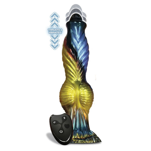 Alien Nation - Phoenix - Gold/Blue & Black 25.4 cm USB Rechargeable Thrusting Fantasy Dong with Remote - Hush Store Sydney 
