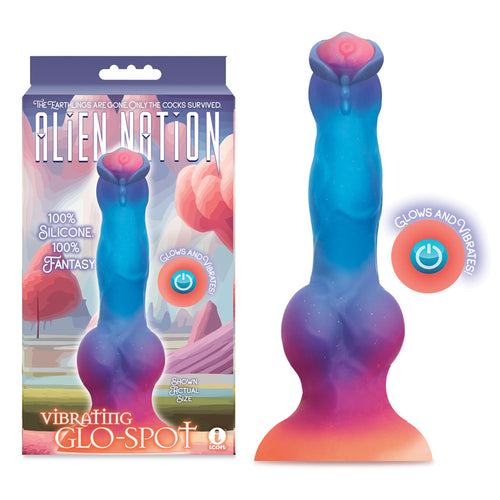 Alien Nation - Glo-Spot - Glow In Dark Coloured 21.6 cm USB Rechargeable Vibrating Fantasy Dong - Hush Store Sydney 