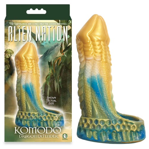 Alien Nation - Komodo - Blue/Gold 16.5 cm Penis Extender Fantasy Sleeve - Hush Store Sydney 