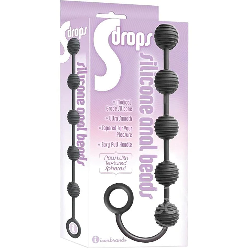 S-Drops Silicone Anal Beads - Black Anal Beads - Hush Store Sydney 