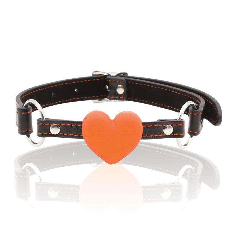  Heart Gag - Black/Orange Mouth Restraint