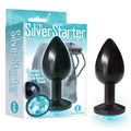 The Silver Starter - Anodised Black 7.1 cm (2.8'') Butt Plug with Aqua Round Jewel - Hush Store Sydney 