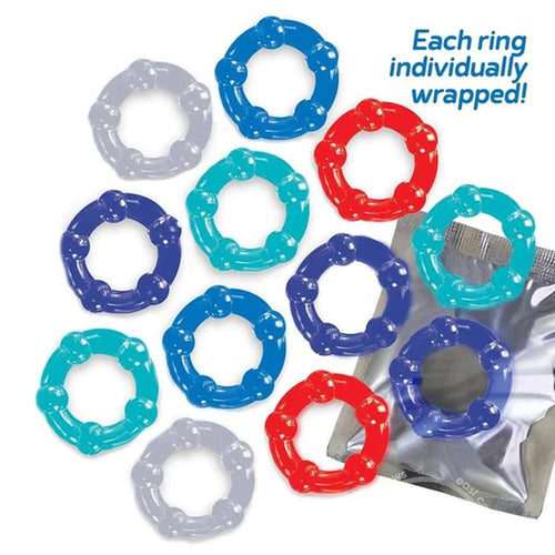 Baller's Dozen - Beaded - Individually Wrapped Cock Rings - Pack of 12 - Hush Store Sydney 