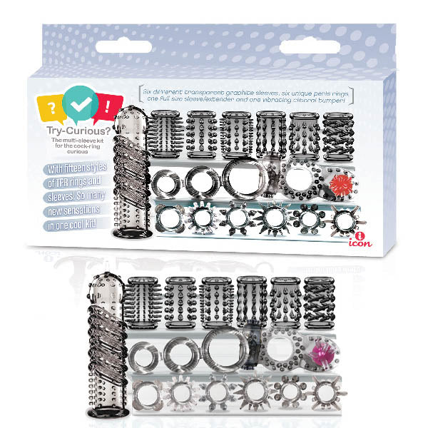Try-Curious Cock Ring & Sleeve Set - Clear - 15 Piece Set - Hush Store Sydney 