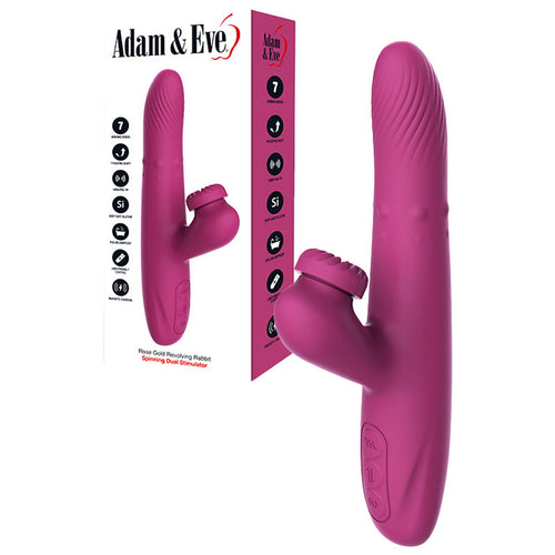 Adam & Eve ROSE GOLD REVOLVING RABBIT - Purple 22.5 cm USB Rechargeable Spinning & Thrusting Rabbit Vibrator - Hush Store Sydney 