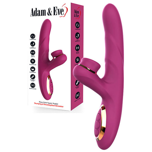 Adam & Eve ROSE GOLD TAPPIN RABBIT - Purple 22.5 cm USB Rechargeable Tapping & Thrusting Rabbit Vibrator - Hush Store Sydney 