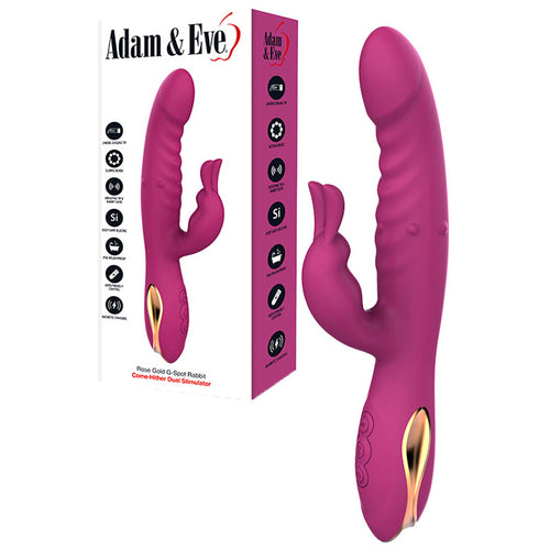Adam & Eve ROSE GOLD G-SPOT RABBIT - Purple 22.5 cm USB Rechargeable Rabbit Vibrator with Flicking Tip - Hush Store Sydney 