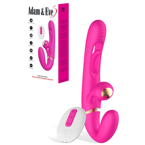 Adam & Eve ORGAZ-OHH-MATIC - Pink 23.5 cm USB Rechargeable Strapless Strap-On with Remote - Hush Store Sydney 
