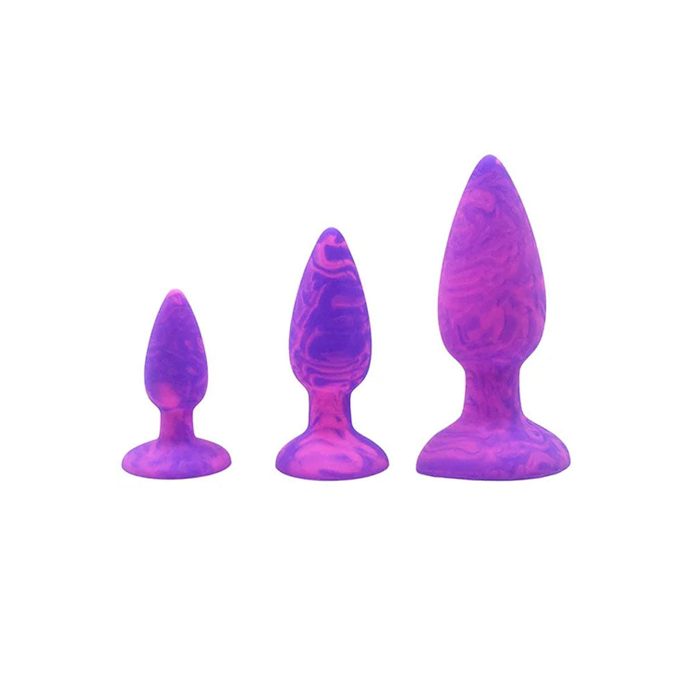 Adam & Eve COLOUR SWIRL Anal Plug Set - Purple/Pink Butt Plugs - Set of 3 Sizes - Hush Store Sydney 