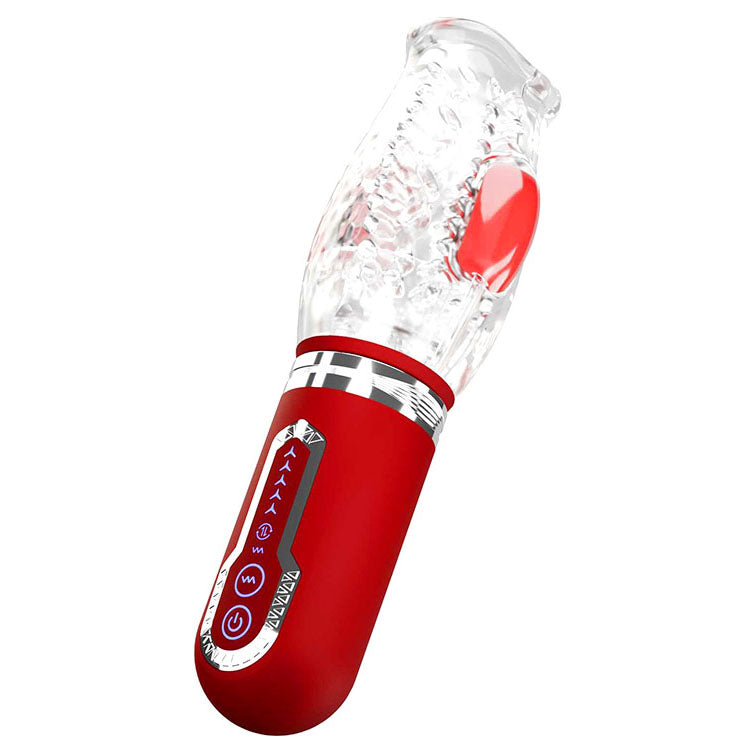 Adam & Eve PLEASURE PRO 3000 - Clear/Red USB Rechargeable Thrusting & Rotating Auto Stroker - Hush Store Sydney 