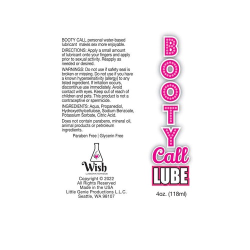 Booty Call Lube - Water Based Lubricant - 120 ml Bottle - Hush Store Sydney 