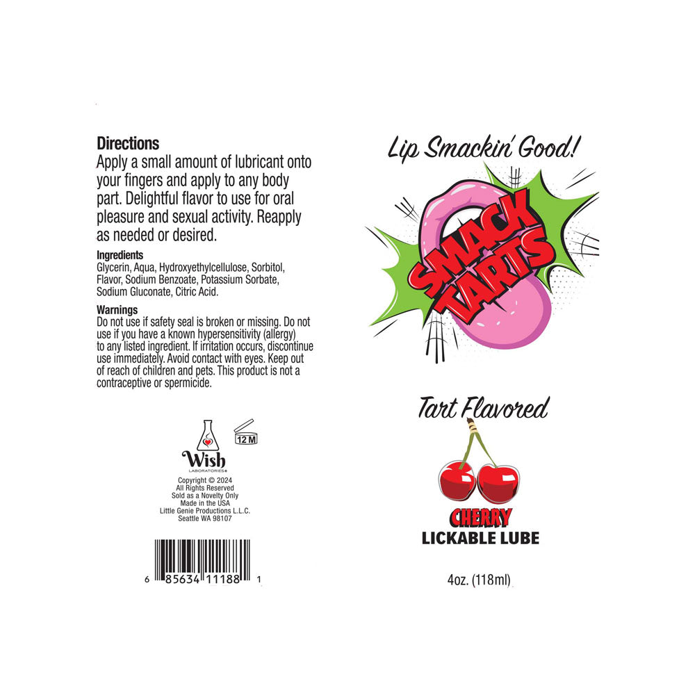 Smack Tarts - Sour Cherry - Sour Cherry Flavoured Lubricant - 120 ml Tube - Hush Store Sydney 