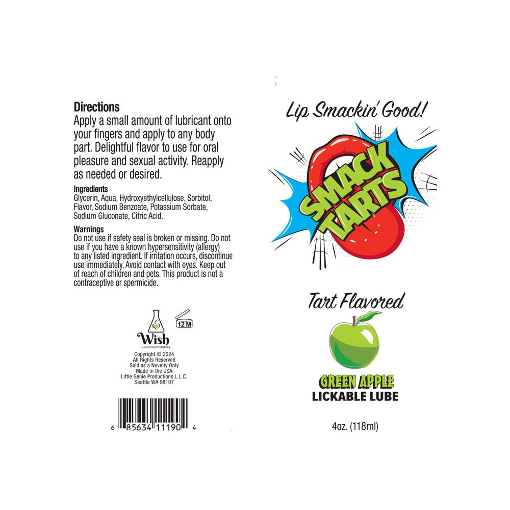 Smack Tarts - Sour Green Apple - Sour Green Apple Flavoured Lubricant - 120 ml Tube - Hush Store Sydney 