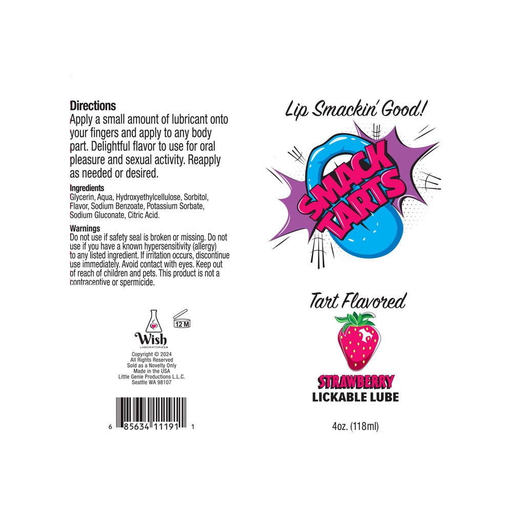 Smack Tarts - Sour Strawberry - Sour Strawberry Flavoured Lubricant - 120 ml Tube - Hush Store Sydney 